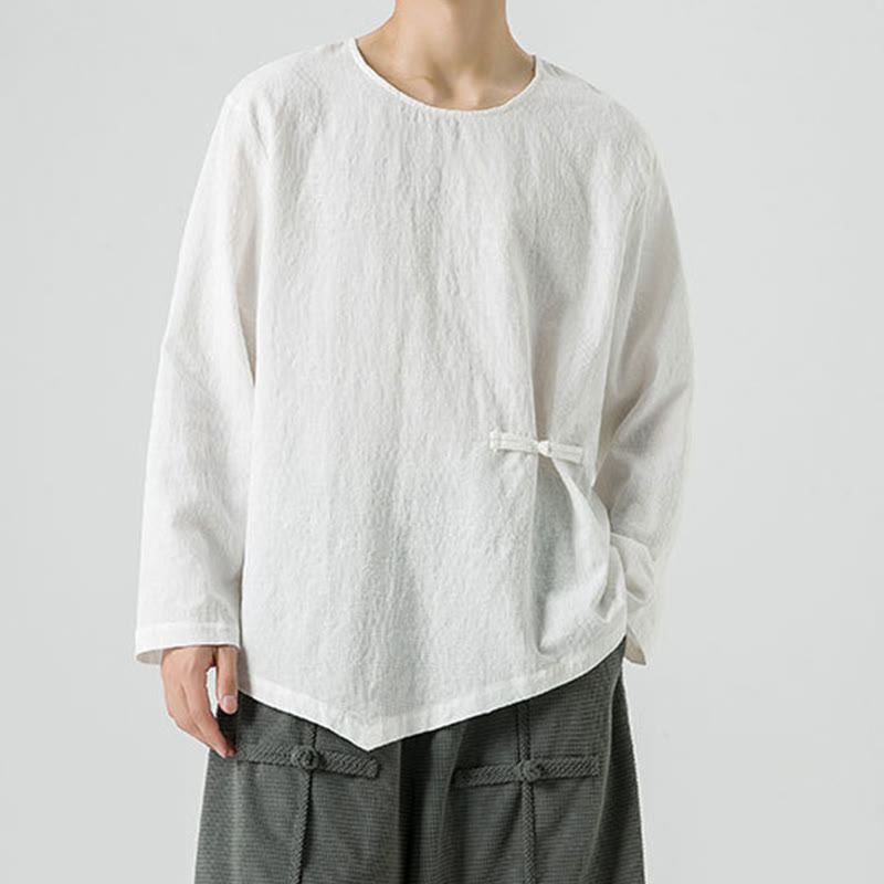 Męska koszulka z długim rękawem z bawełny z chińskimi guzikami Buddha Stones , gładka, z nadrukiem Zen Clothing - image 13