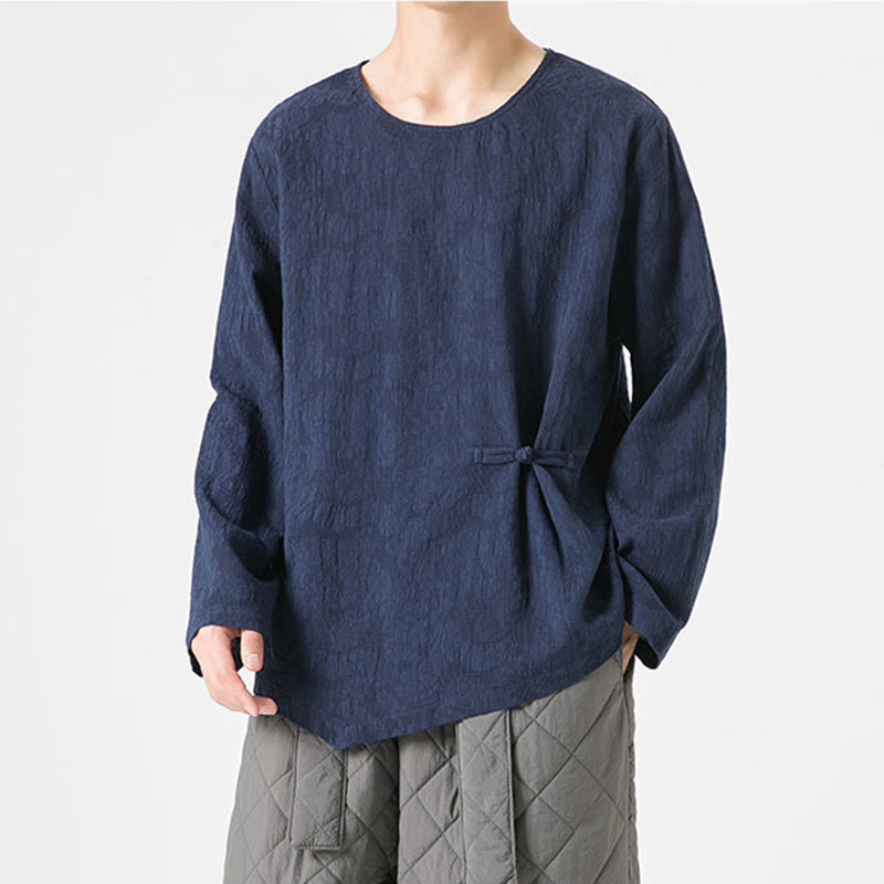 Męska koszulka z długim rękawem z bawełny z chińskimi guzikami Buddha Stones , gładka, z nadrukiem Zen Clothing - image 3