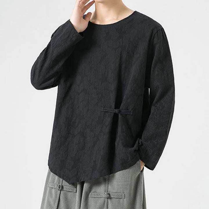 Męska koszulka z długim rękawem z bawełny z chińskimi guzikami Buddha Stones , gładka, z nadrukiem Zen Clothing - image 27