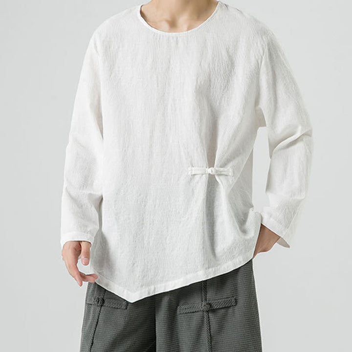 Męska koszulka z długim rękawem z bawełny z chińskimi guzikami Buddha Stones , gładka, z nadrukiem Zen Clothing - image 17