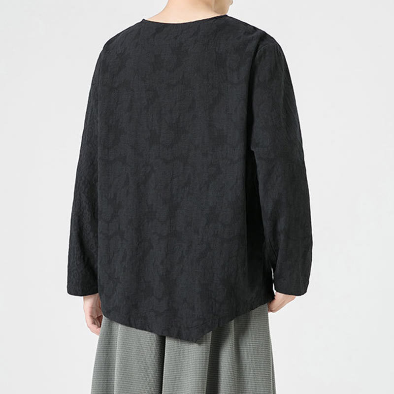 Męska koszulka z długim rękawem z bawełny z chińskimi guzikami Buddha Stones , gładka, z nadrukiem Zen Clothing - image 31