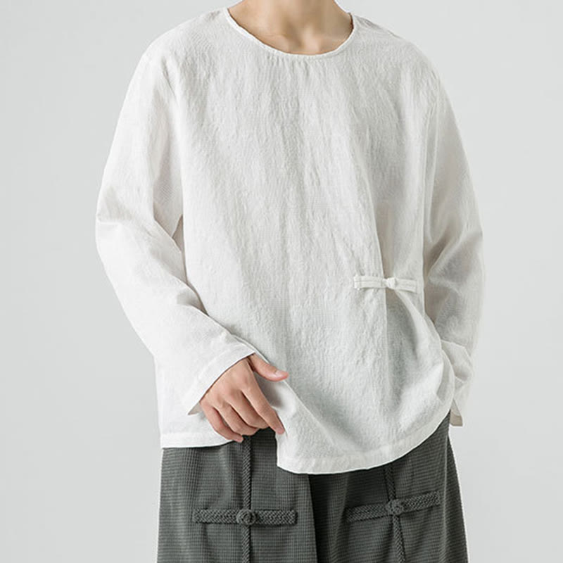 Męska koszulka z długim rękawem z bawełny z chińskimi guzikami Buddha Stones , gładka, z nadrukiem Zen Clothing - image 18