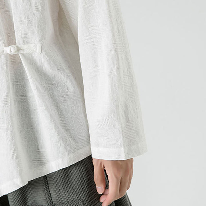 Męska koszulka z długim rękawem z bawełny z chińskimi guzikami Buddha Stones , gładka, z nadrukiem Zen Clothing - image 22