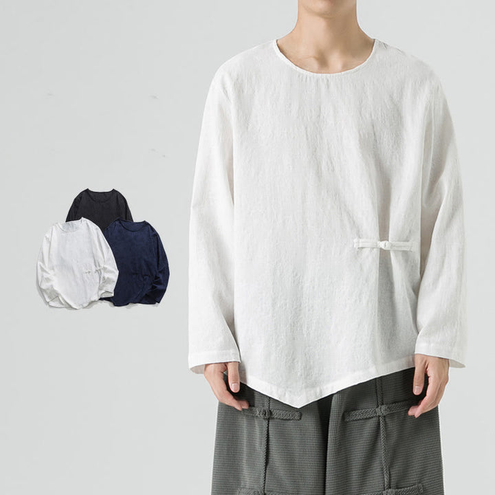 Męska koszulka z długim rękawem z bawełny z chińskimi guzikami Buddha Stones , gładka, z nadrukiem Zen Clothing - Biały - US/UK/AU46， EU56 (5XL) - image 9