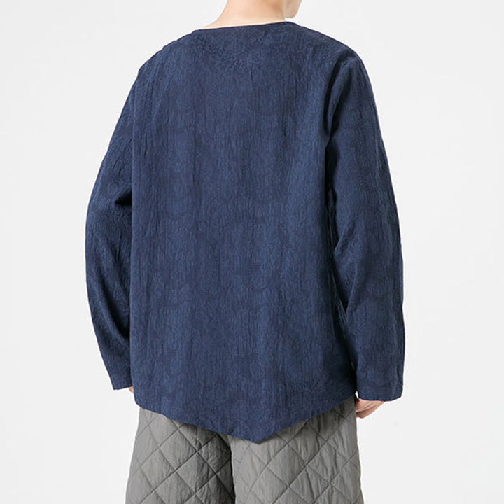 Męska koszulka z długim rękawem z bawełny z chińskimi guzikami Buddha Stones , gładka, z nadrukiem Zen Clothing - image 4