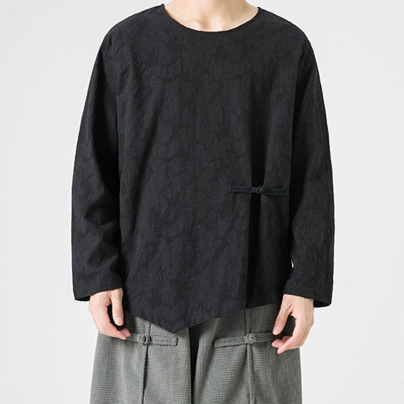 Męska koszulka z długim rękawem z bawełny z chińskimi guzikami Buddha Stones , gładka, z nadrukiem Zen Clothing - image 25