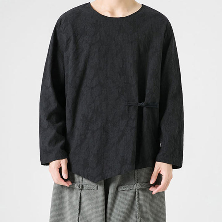 Męska koszulka z długim rękawem z bawełny z chińskimi guzikami Buddha Stones , gładka, z nadrukiem Zen Clothing - image 25