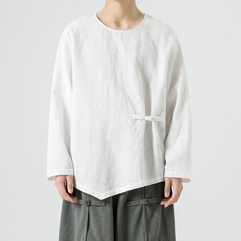 Męska koszulka z długim rękawem z bawełny z chińskimi guzikami Buddha Stones , gładka, z nadrukiem Zen Clothing - image 11