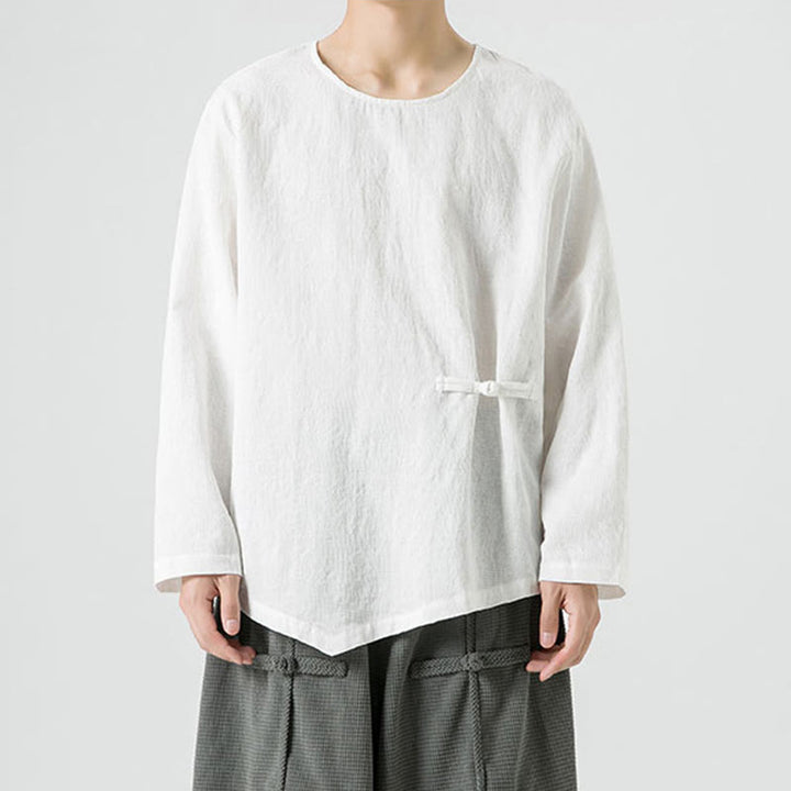 Męska koszulka z długim rękawem z bawełny z chińskimi guzikami Buddha Stones , gładka, z nadrukiem Zen Clothing - image 11