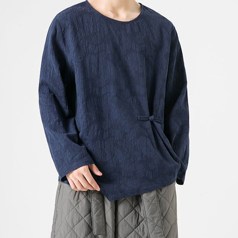 Męska koszulka z długim rękawem z bawełny z chińskimi guzikami Buddha Stones , gładka, z nadrukiem Zen Clothing - image 0