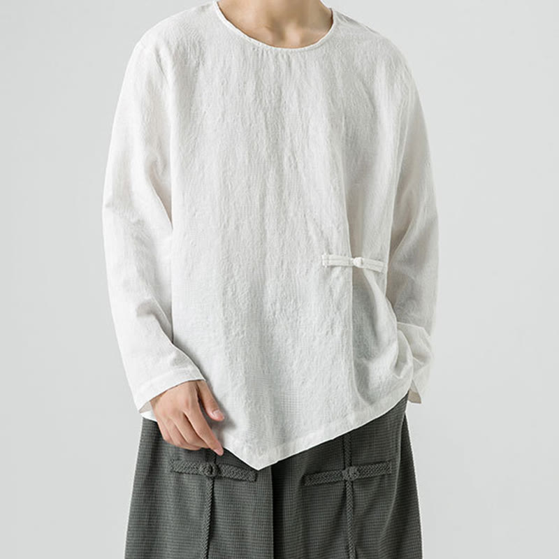 Męska koszulka z długim rękawem z bawełny z chińskimi guzikami Buddha Stones , gładka, z nadrukiem Zen Clothing - image 15