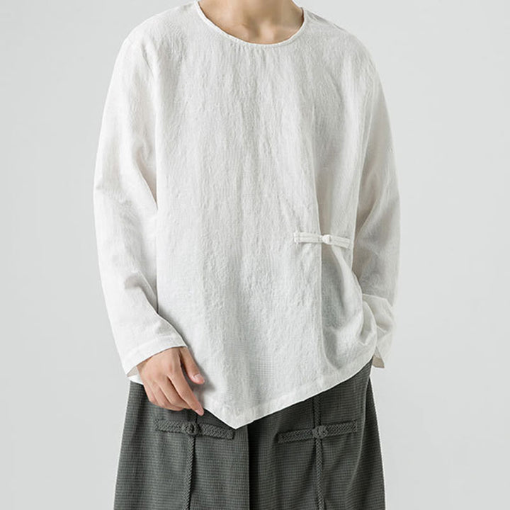 Męska koszulka z długim rękawem z bawełny z chińskimi guzikami Buddha Stones , gładka, z nadrukiem Zen Clothing - image 15