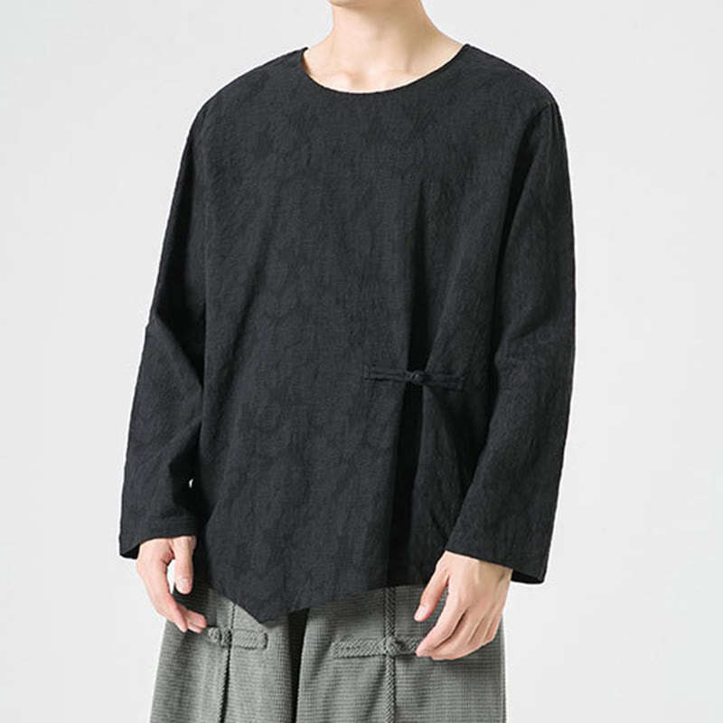 Męska koszulka z długim rękawem z bawełny z chińskimi guzikami Buddha Stones , gładka, z nadrukiem Zen Clothing - image 26