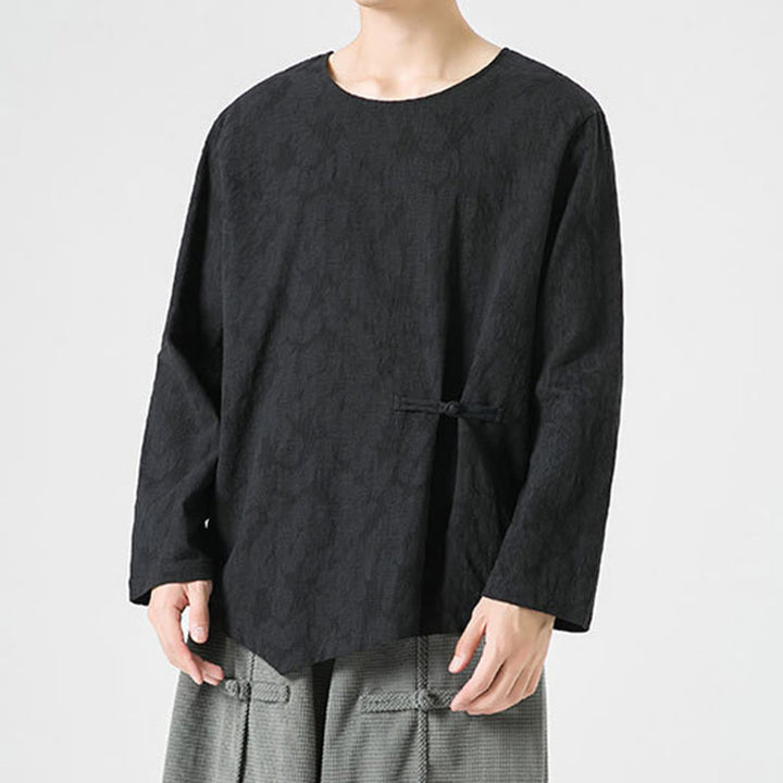 Męska koszulka z długim rękawem z bawełny z chińskimi guzikami Buddha Stones , gładka, z nadrukiem Zen Clothing - image 26