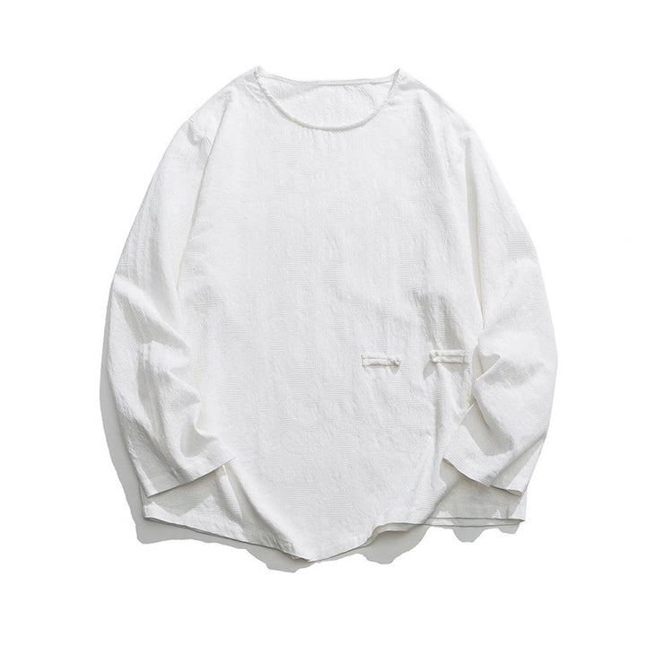 Męska koszulka z długim rękawem z bawełny z chińskimi guzikami Buddha Stones , gładka, z nadrukiem Zen Clothing - image 23