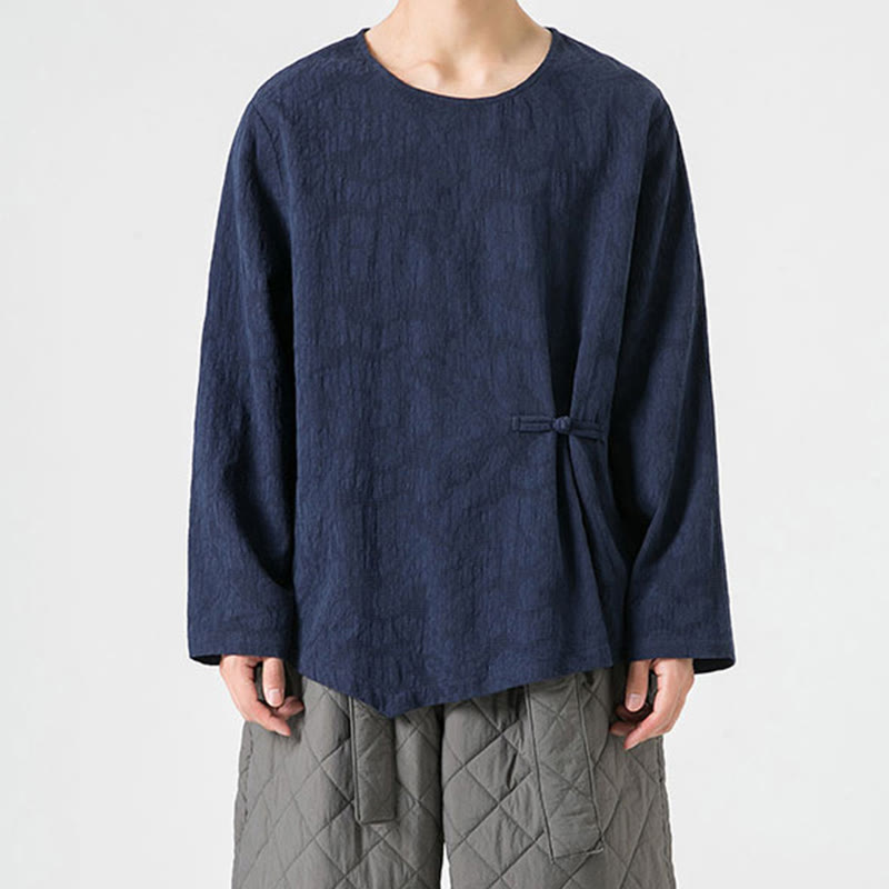 Męska koszulka z długim rękawem z bawełny z chińskimi guzikami Buddha Stones , gładka, z nadrukiem Zen Clothing - image 2