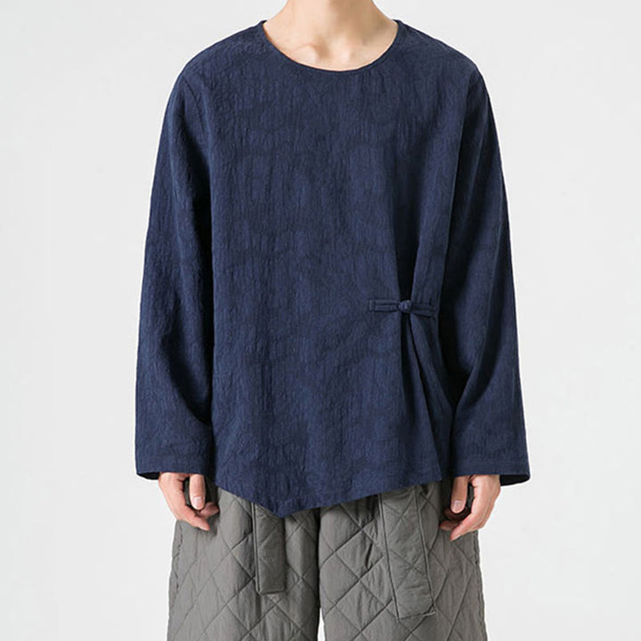 Męska koszulka z długim rękawem z bawełny z chińskimi guzikami Buddha Stones , gładka, z nadrukiem Zen Clothing - image 2