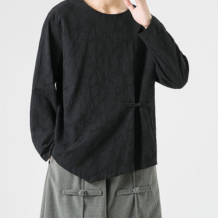 Męska koszulka z długim rękawem z bawełny z chińskimi guzikami Buddha Stones , gładka, z nadrukiem Zen Clothing - image 28