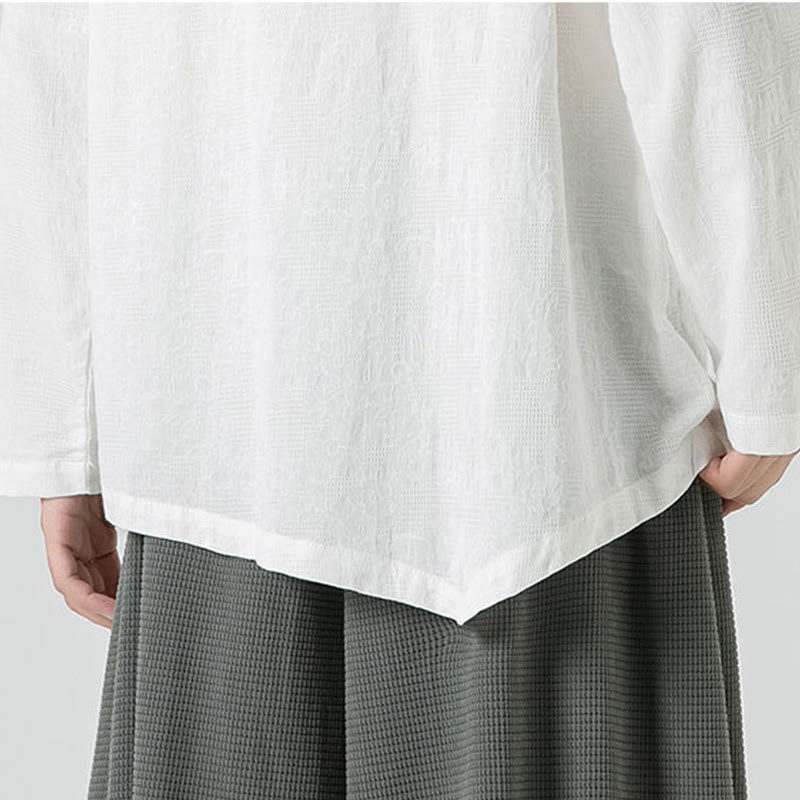 Męska koszulka z długim rękawem z bawełny z chińskimi guzikami Buddha Stones , gładka, z nadrukiem Zen Clothing - image 21