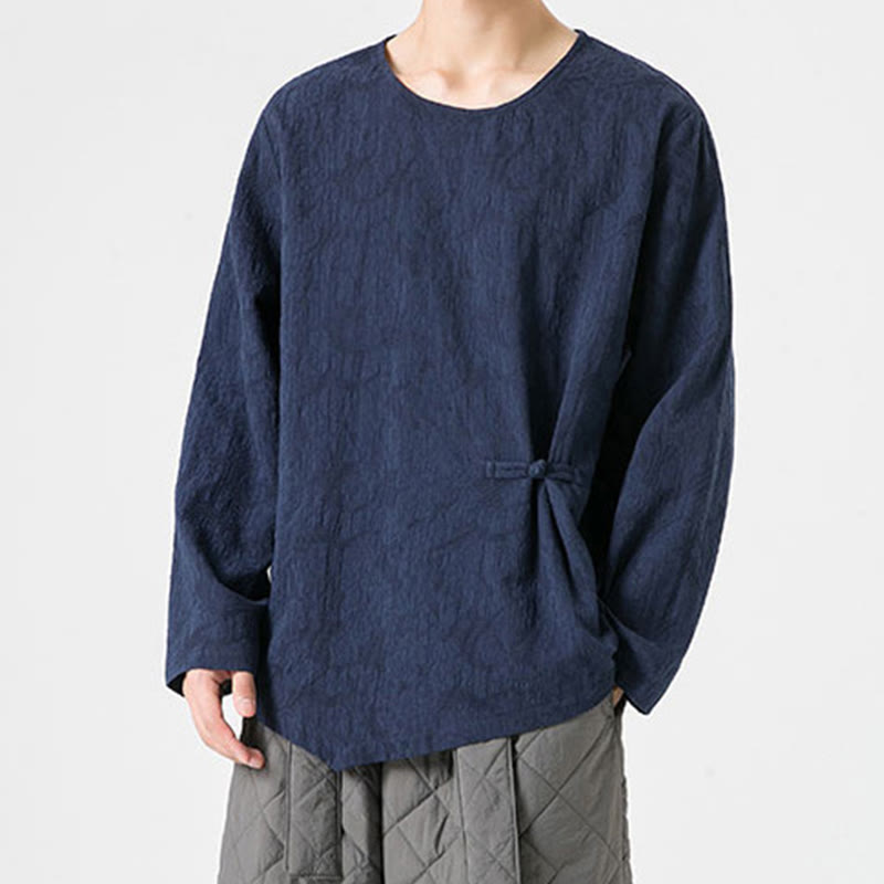 Męska koszulka z długim rękawem z bawełny z chińskimi guzikami Buddha Stones , gładka, z nadrukiem Zen Clothing - image 7