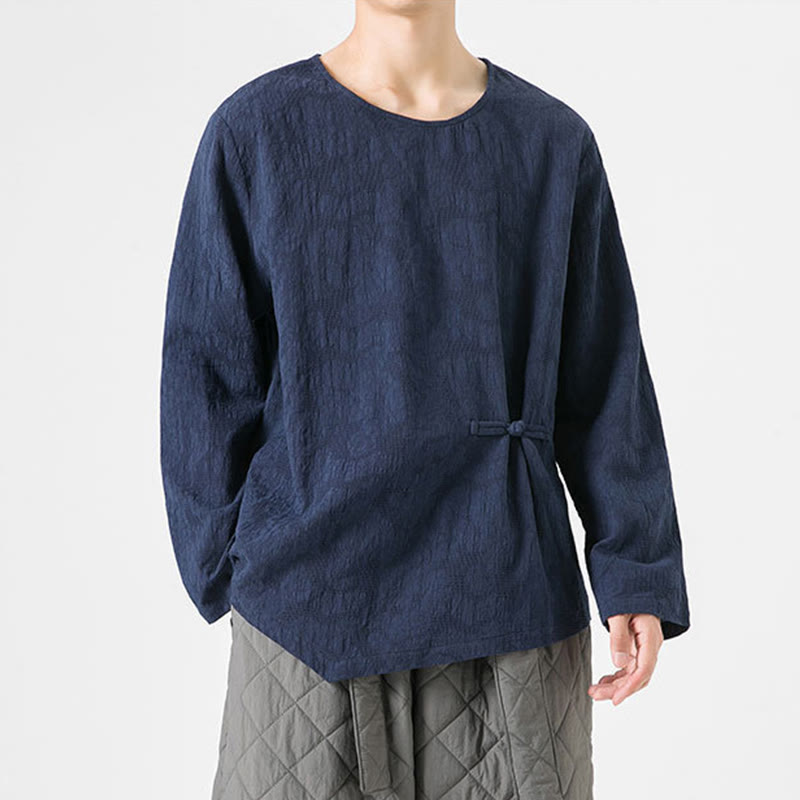 Męska koszulka z długim rękawem z bawełny z chińskimi guzikami Buddha Stones , gładka, z nadrukiem Zen Clothing - image 5