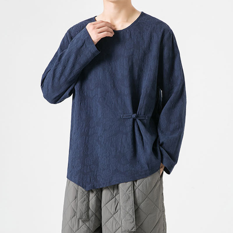 Męska koszulka z długim rękawem z bawełny z chińskimi guzikami Buddha Stones , gładka, z nadrukiem Zen Clothing - image 6