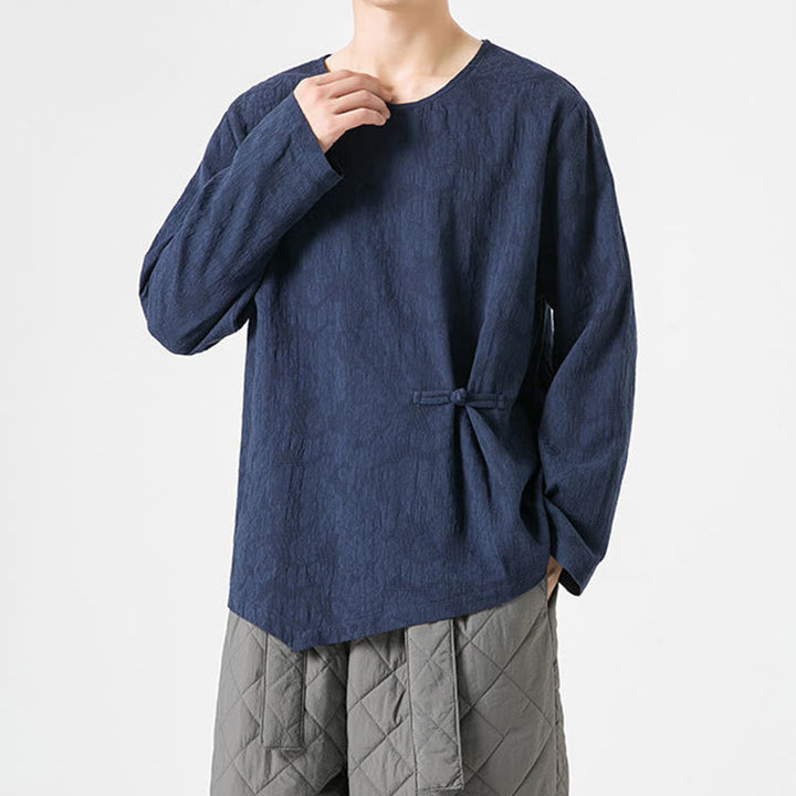 Męska koszulka z długim rękawem z bawełny z chińskimi guzikami Buddha Stones , gładka, z nadrukiem Zen Clothing - image 6