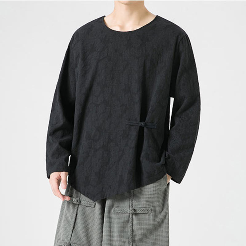 Męska koszulka z długim rękawem z bawełny z chińskimi guzikami Buddha Stones , gładka, z nadrukiem Zen Clothing - image 30