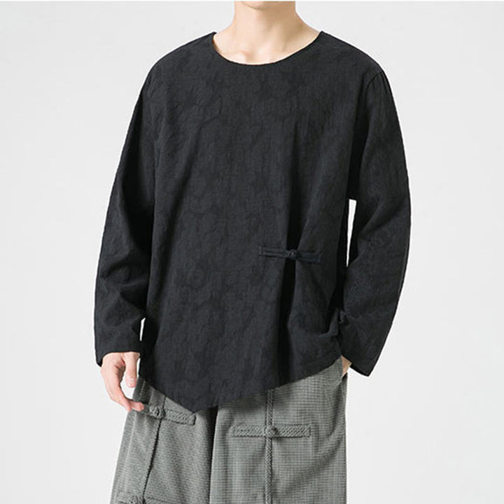 Męska koszulka z długim rękawem z bawełny z chińskimi guzikami Buddha Stones , gładka, z nadrukiem Zen Clothing - image 30