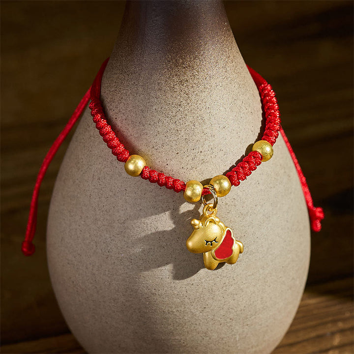 Bransoletka z Buddha Stones, skrzydlaty Rok Konia, czerwony sznurek, pleciona, miedziana, łączona - image 1