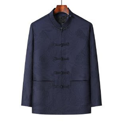 Buddha Stones, 2-częściowy zestaw dojazdowy, koszula męska z długim rękawem, spodnie, guziki żaba, komplet bawełniany - image 3