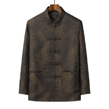 Buddha Stones, 2-częściowy zestaw dojazdowy, koszula męska z długim rękawem, spodnie, guziki żaba, komplet bawełniany - image 1