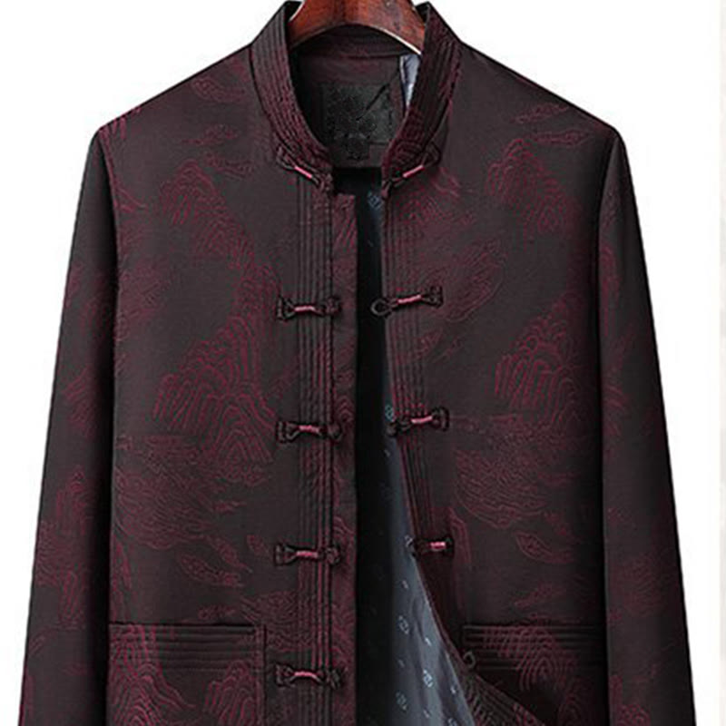 Buddha Stones, 2-częściowy zestaw dojazdowy, koszula męska z długim rękawem, spodnie, guziki żaba, komplet bawełniany - image 8