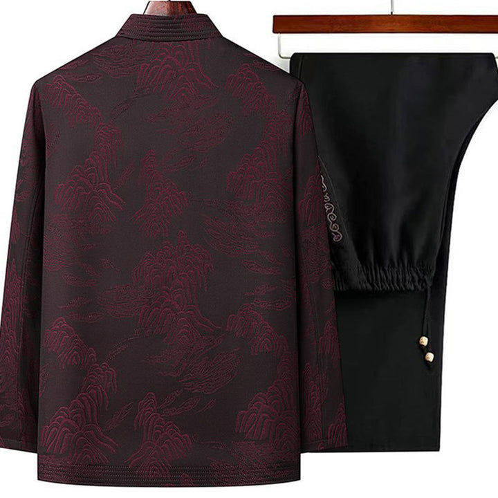 Buddha Stones, 2-częściowy zestaw dojazdowy, koszula męska z długim rękawem, spodnie, guziki żaba, komplet bawełniany - image 5