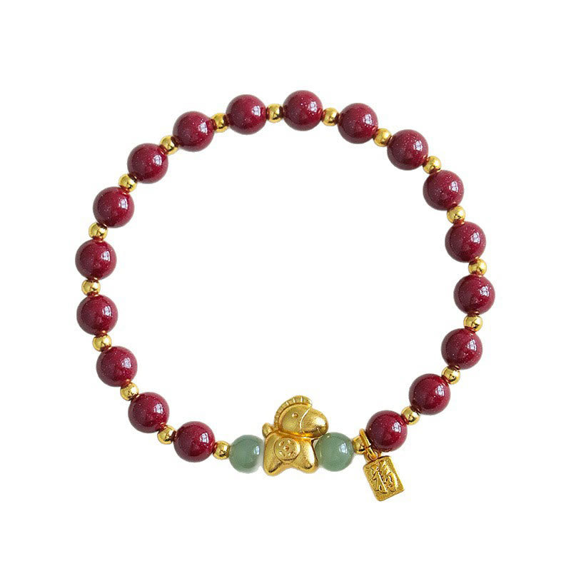 Bransoletka z błogosławieństwem z Buddha Stones z chińskiego zodiaku, roku konia Fu, z cynobrowym hetianem - image 4