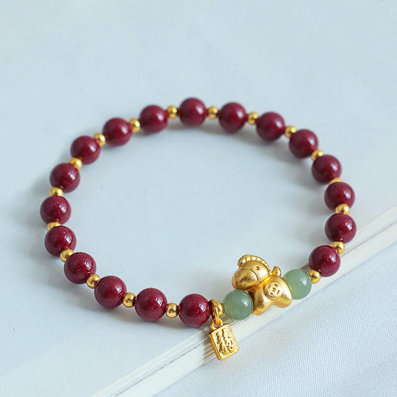 Bransoletka z błogosławieństwem z Buddha Stones z chińskiego zodiaku, roku konia Fu, z cynobrowym hetianem - image 2