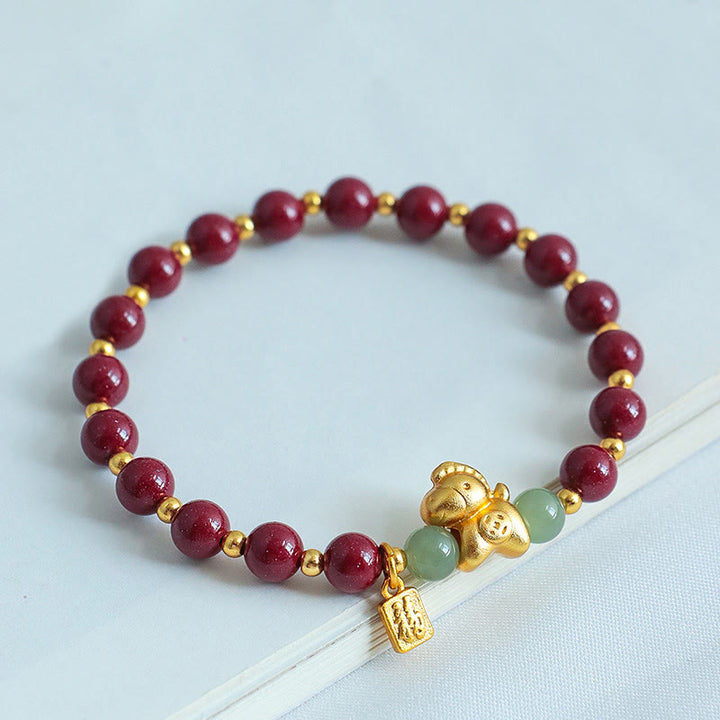 Bransoletka z błogosławieństwem z Buddha Stones z chińskiego zodiaku, roku konia Fu, z cynobrowym hetianem - image 2