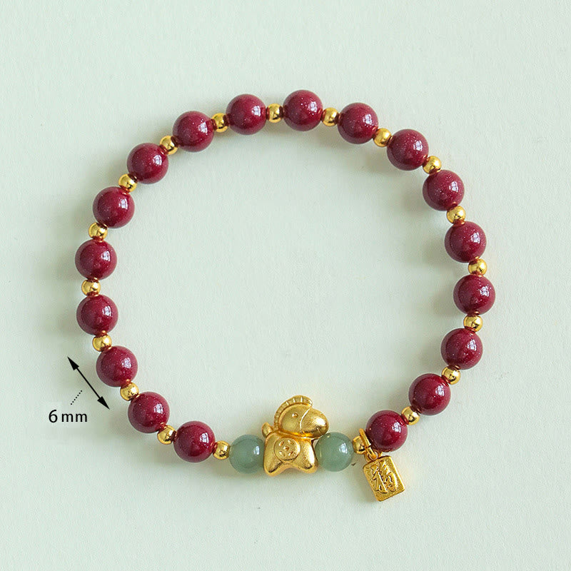 Bransoletka z błogosławieństwem z Buddha Stones z chińskiego zodiaku, roku konia Fu, z cynobrowym hetianem - image 3