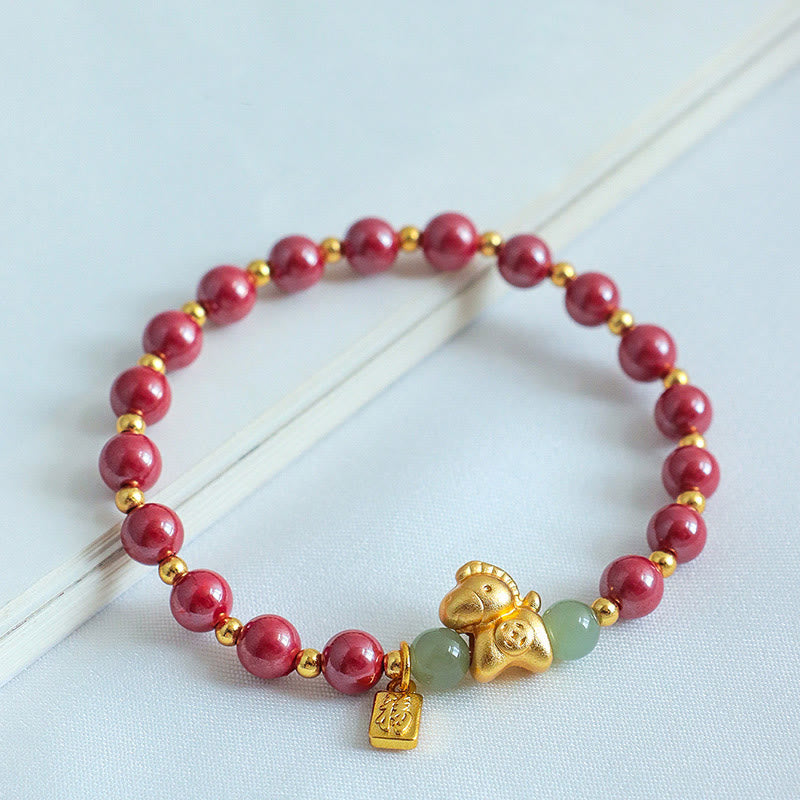 Bransoletka z błogosławieństwem z Buddha Stones z chińskiego zodiaku, roku konia Fu, z cynobrowym hetianem - image 10