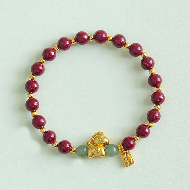 Bransoletka z błogosławieństwem z Buddha Stones z chińskiego zodiaku, roku konia Fu, z cynobrowym hetianem - Cynober (obwód nadgarstka: 14-17 cm) - image 1