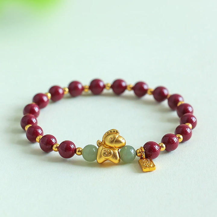 Bransoletka z błogosławieństwem z Buddha Stones z chińskiego zodiaku, roku konia Fu, z cynobrowym hetianem - image 0
