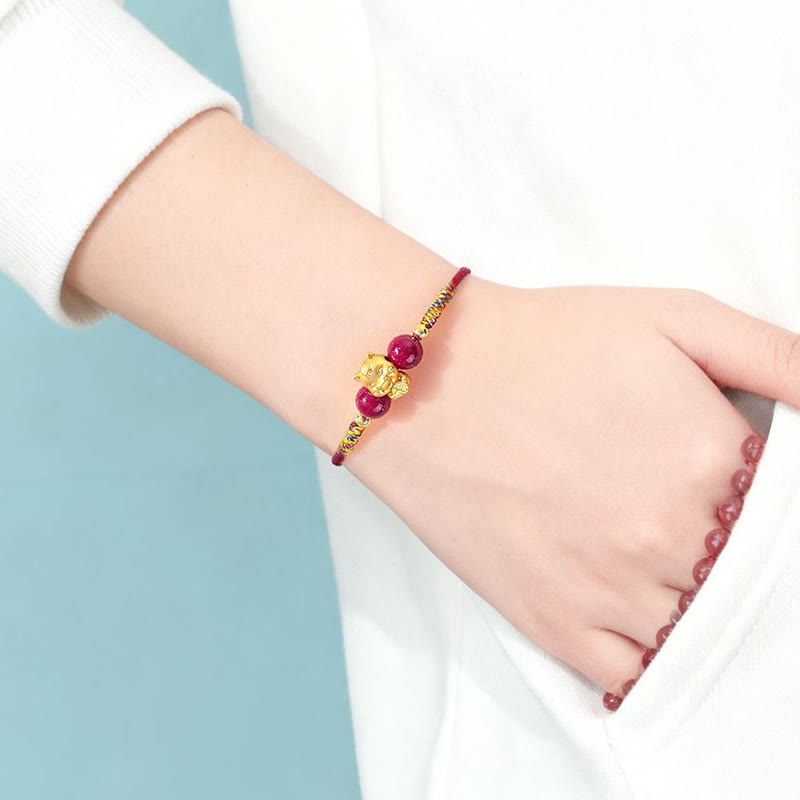 Bransoletka szczęścia z Buddha Stones ze srebra próby 999, Rok Konia, znak Fu, czerwony sznurek, cynober - image 2