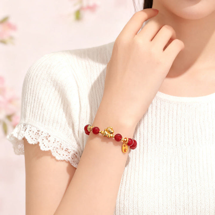 Bransoletka z Buddha Stones z roku konia, czarnego obsydianu i czerwonego agatu z hetianu - image 13