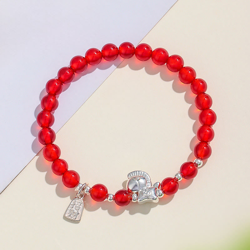 Bransoletka z Buddha Stones z roku konia, czarnego obsydianu, czerwonego agatu i różowego kryształu w srebrze - image 5