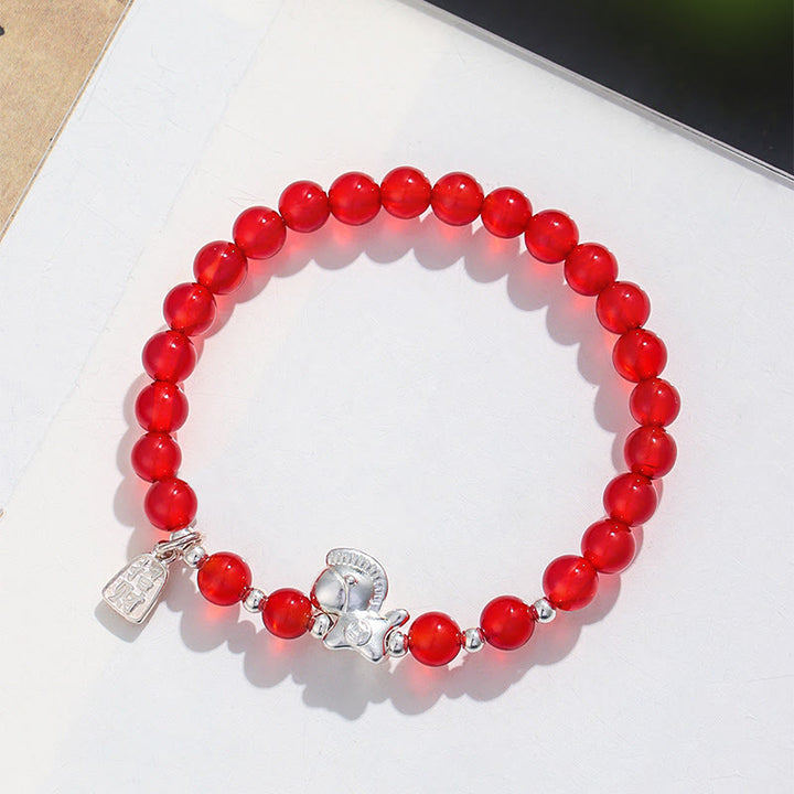 Bransoletka z Buddha Stones z roku konia, czarnego obsydianu, czerwonego agatu i różowego kryształu w srebrze - image 6