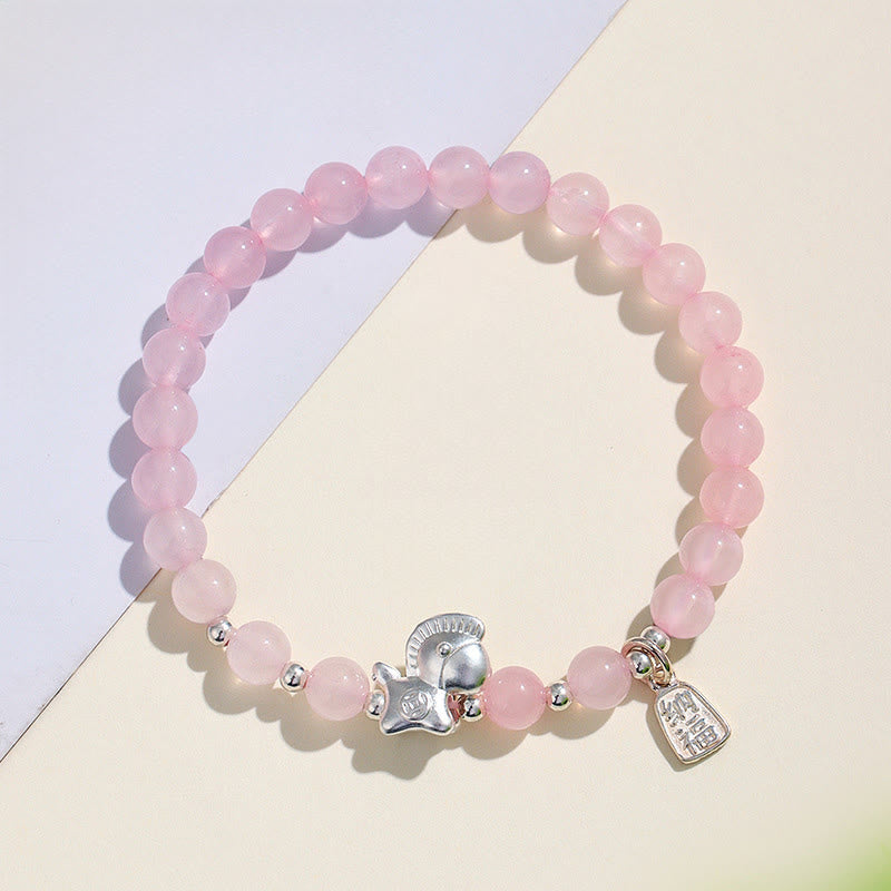 Bransoletka z Buddha Stones z roku konia, czarnego obsydianu, czerwonego agatu i różowego kryształu w srebrze - image 10