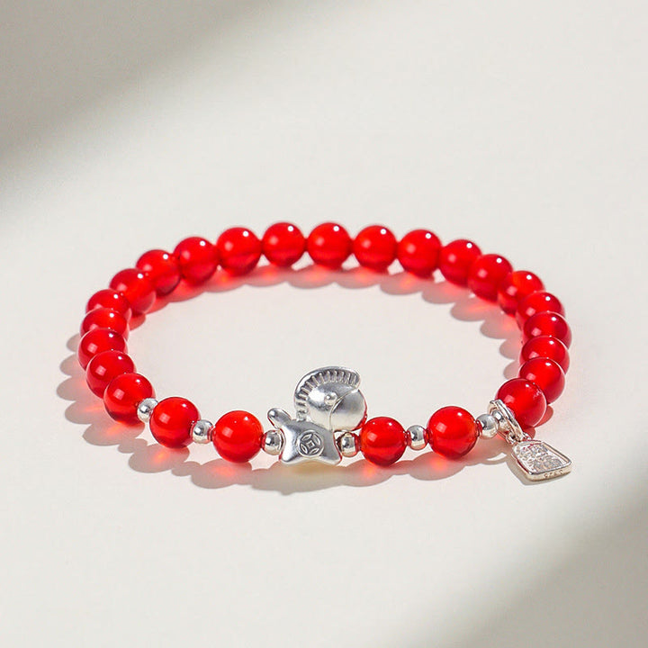 Bransoletka z Buddha Stones z roku konia, czarnego obsydianu, czerwonego agatu i różowego kryształu w srebrze - Czerwony agat (obwód nadgarstka: 14-15 cm) - image 3