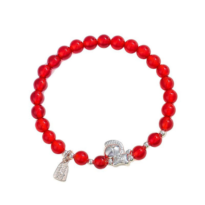 Bransoletka z Buddha Stones z roku konia, czarnego obsydianu, czerwonego agatu i różowego kryształu w srebrze - image 7