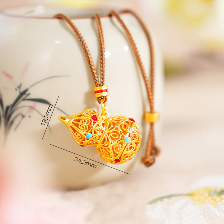 Naszyjnik z zawieszką z motywem pustej tykwy z Buddha Stones, 24-karatowym złotem, z mosiądzu, z liną - image 4
