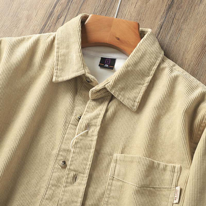 Kurtka męska z długim rękawem, bawełniana, gruba, z kieszeniami, z klapami i sztruksu w jednolitym kolorze z motywem Buddha Stones - image 5